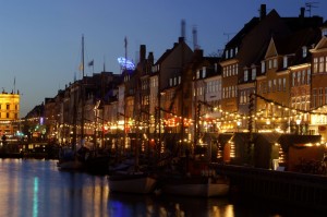 Denmark, Copenhagen, Nyhavn at Christmas.