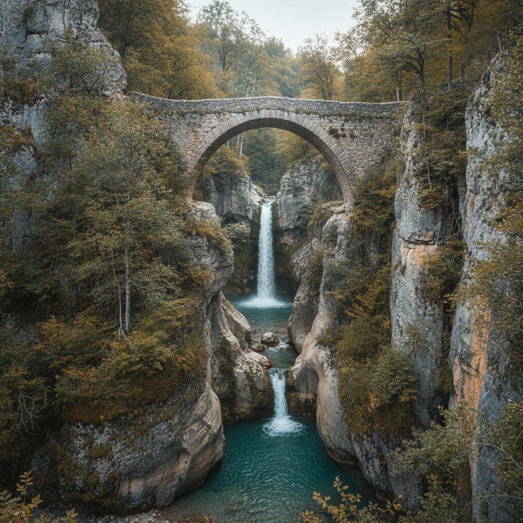 Palaiokarya: il ponte del 1550 davanti alle cascate